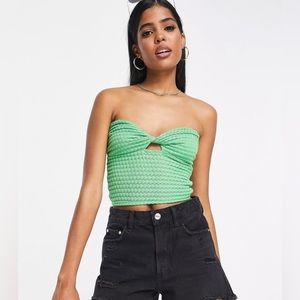 PULL&BEAR GREEN TIED TEXTURED TUBE TOP